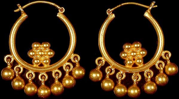 Gold Hoop Earrings with Dangling Balls