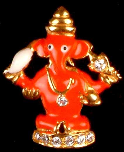 Gold Pendant of Ganesha with Meenakari