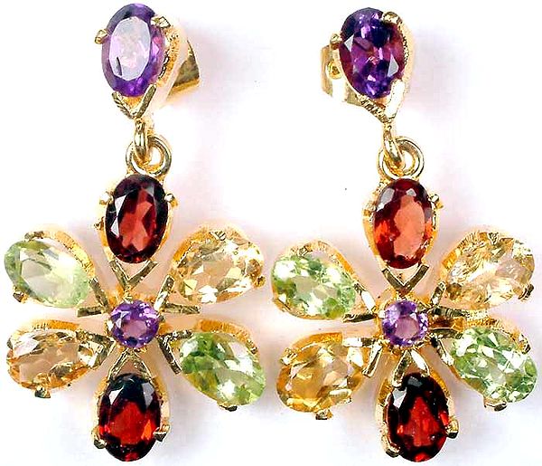 Gold Plated Earrings of Fine Cut Gemstones