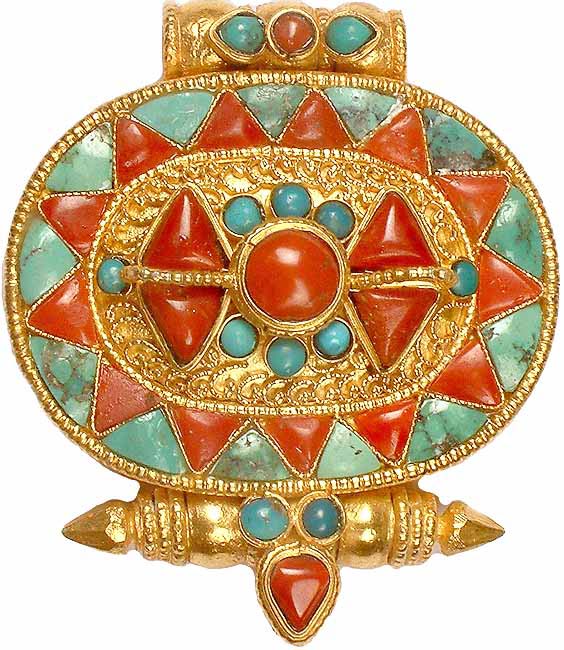 Gold Plated Gau Box Pendant with Central Vajra