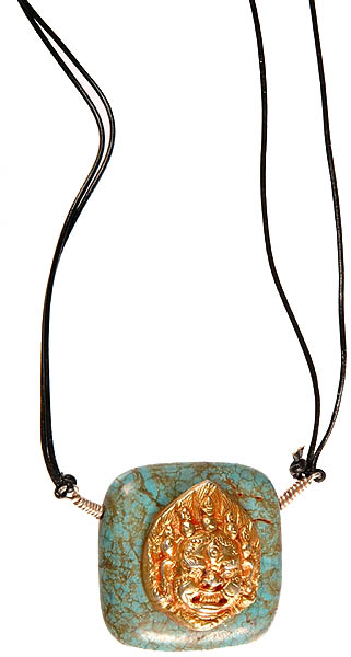 Gold Plated Mahakala Necklace with Turquoise