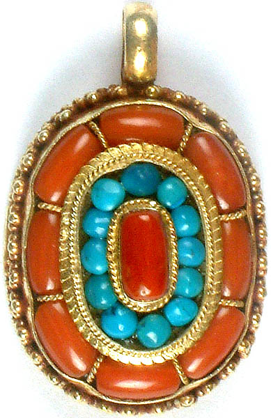 Gold Plated Pendant with Coral & Turquoise