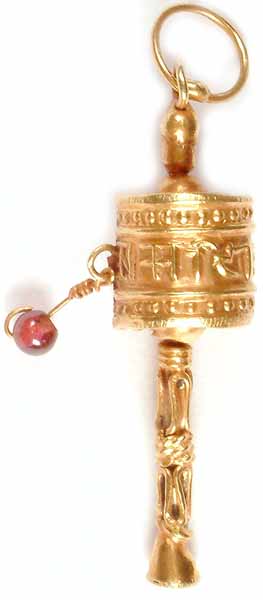 Gold Plated Prayer Wheel with Garnet