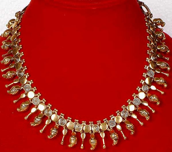 Gold Plated Spike Necklace with Mango Motifs