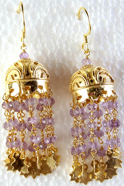 Gold Plated Umbrella Chandeliers of Faceted Amethyst