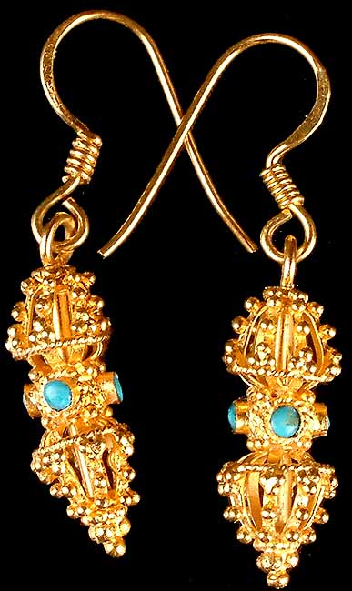 Gold Plated Vajra Earrings with Turquoise