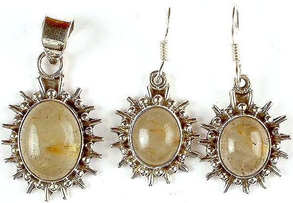 Golden Rutile Pendant with Matching Earrings