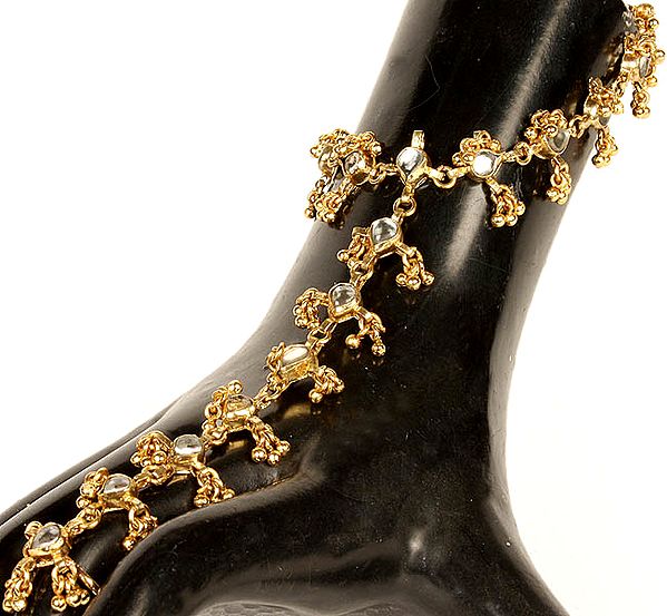 Gold-Plated Kundan Slave Bracelet with Glass Beads
