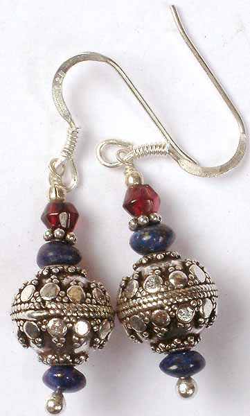 Granulated Beaded Earrings with Lapis Lazuli & Garnet