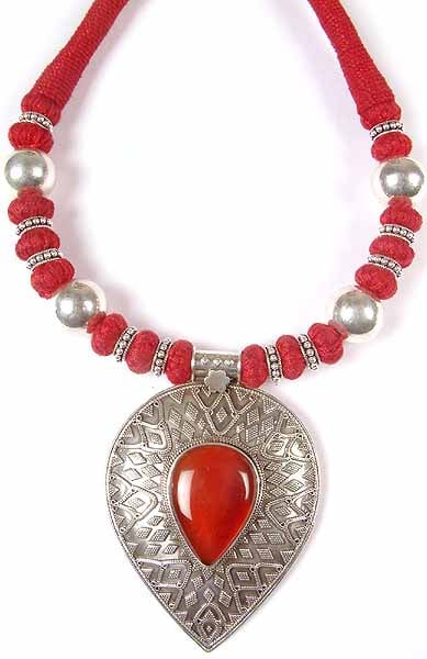 Granulated Carnelian Necklace with Matching Cord