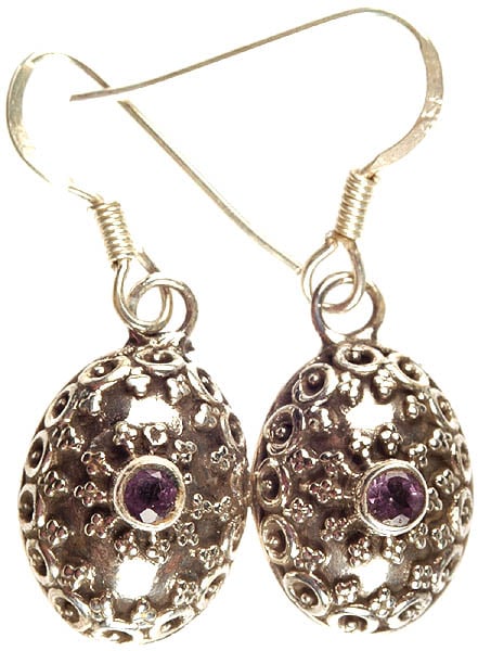 Granulated Earrings with Faceted Amethyst