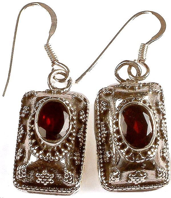 Granulated Earrings with Faceted Garnet