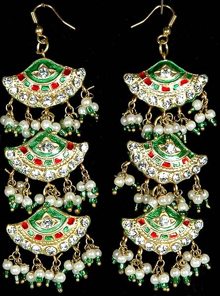 Green and Red Dangling Kites Earrings with Golden Accents
