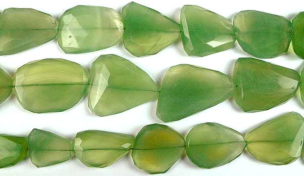 Green Chalcedony Faceted Flat Tumbles