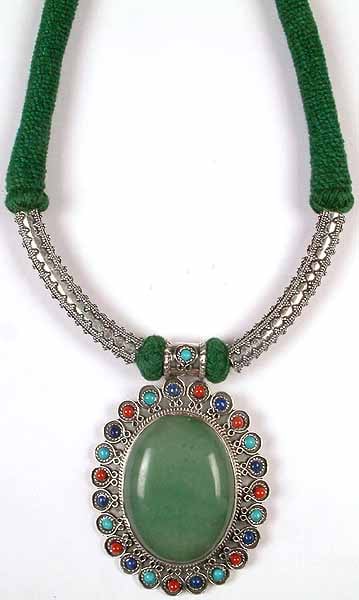 Green Jade Necklace with Matching Thread