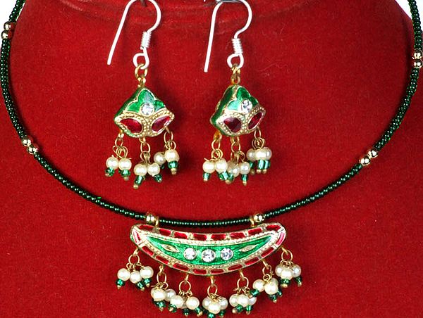 Green Meenakari Choker Necklace and Earrings Set