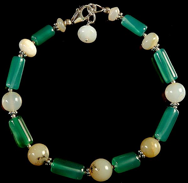Green Onyx Beaded Bracelet with Peru Opal