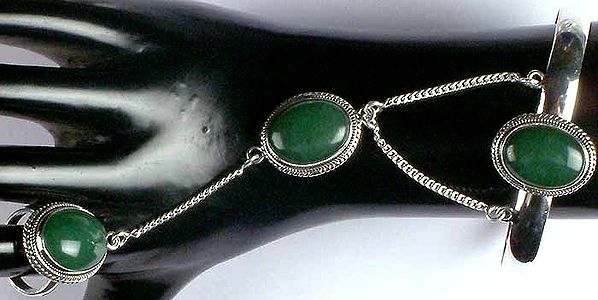 Green Onyx Bracelet with Attached Ring