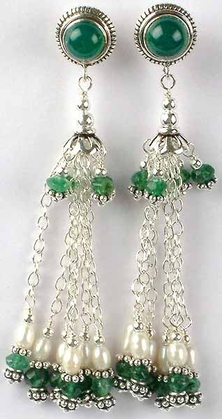 Green Onyx Dangling Earrings with Pearl
