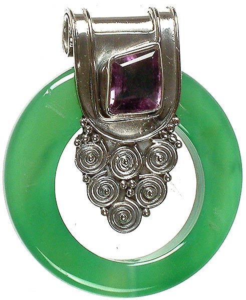 Green Onyx Donut Pendant with Amethyst