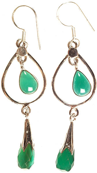 Green Onyx Earrings with Charms