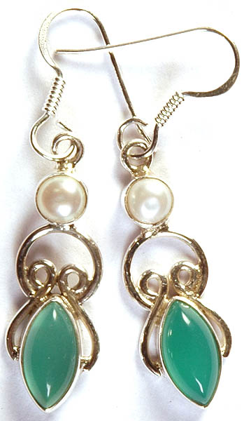 Green Onyx Marquis Earrings with Pearl