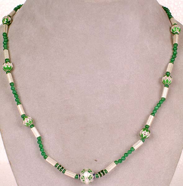 Green Onyx Necklace with Meenakari Beads