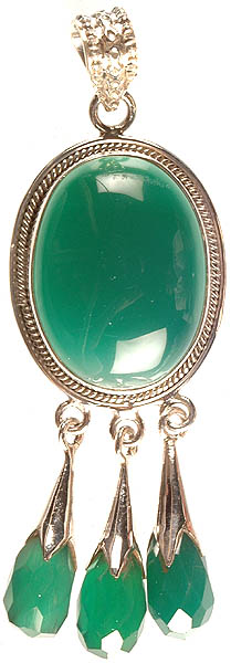Green Onyx Oval Pendant with Charms