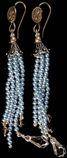 Grey Pearl Shower Earrings  with Swarovski Charms