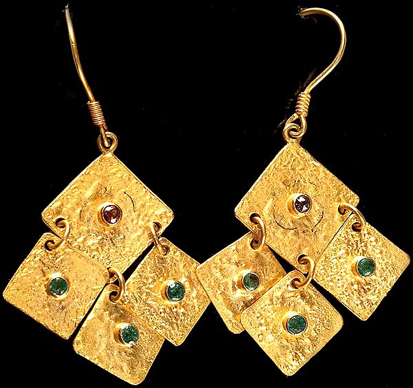 Handcrafted Rhombus Earrings with Emerald and Black Diamond