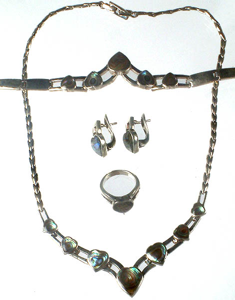 Inlay Abalone Necklace, Bracelet, Earrings & Rings Set