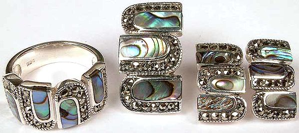 Inlay Abalone Pendant, Earrings & Ring Set