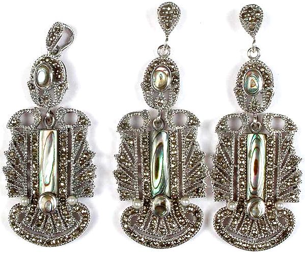 Inlay Abalone Pendant with Matching Earrings Set