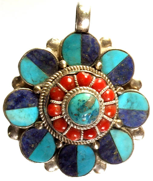 Inlay Chakra Pendant with Coral and Turquoise