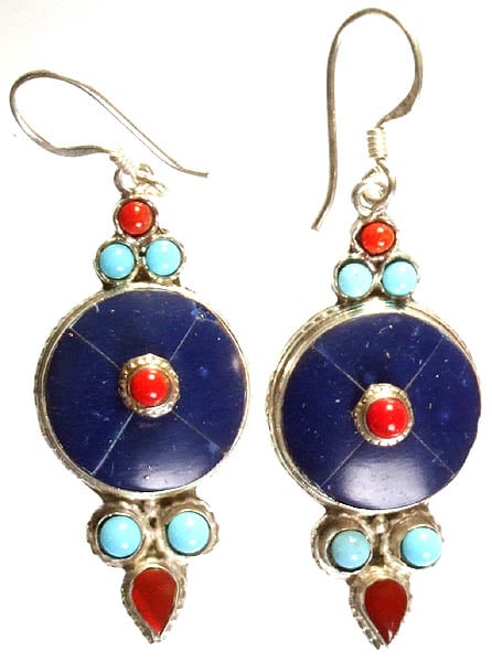 Inlay Earrings with Coral and Turquoise