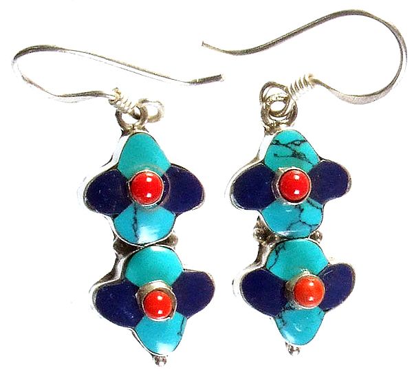 Inlay Earrings with Coral