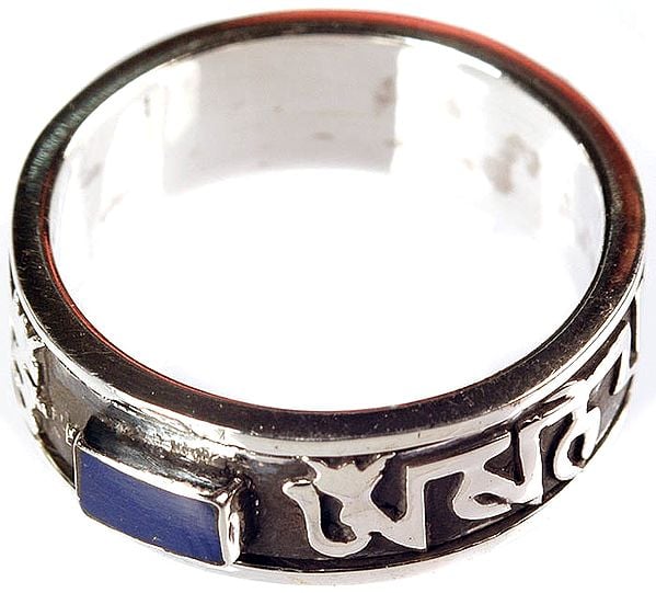 Inlay Finger Ring with the Syllable Om Mani Padme Hum
