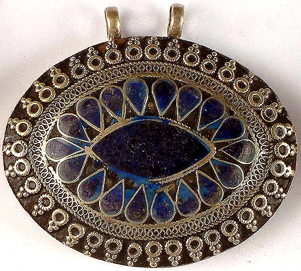 Inlay Lapis Lazuli Antiquated Pendant from Afghanistan