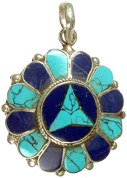 Inlay Lapis Lazuli Flower Pendant with Turquoise
