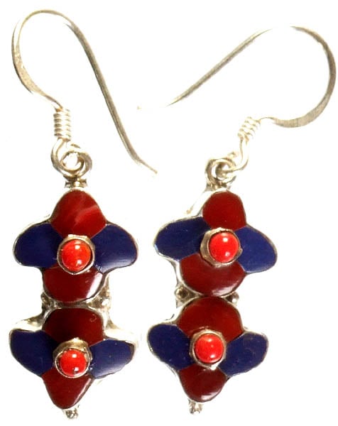 Inlay Nepalese Earrings with Coral