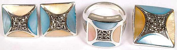 Inlay Shell Pendant, Earrings & Ring Set