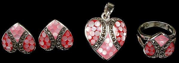 Inlay Shell Pendant, Tops & Ring Valentine Set