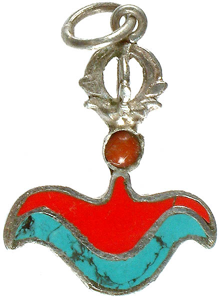 Inlay Tantric Vajra Chopper Pendant with Coral