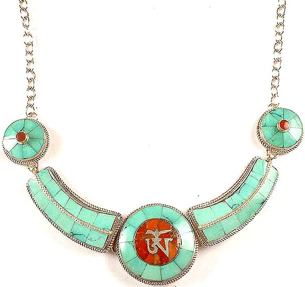 Inlay Turquoise & Coral Necklace from Nepal