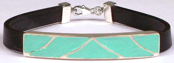 Inlay Turquoise Bracelet with Leather Strap