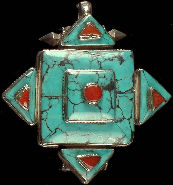 Inlay Turquoise Mandala Pendant with Coral