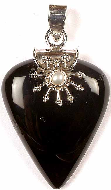 Inverted Tear Drop Black Onyx Pendant with Pearl