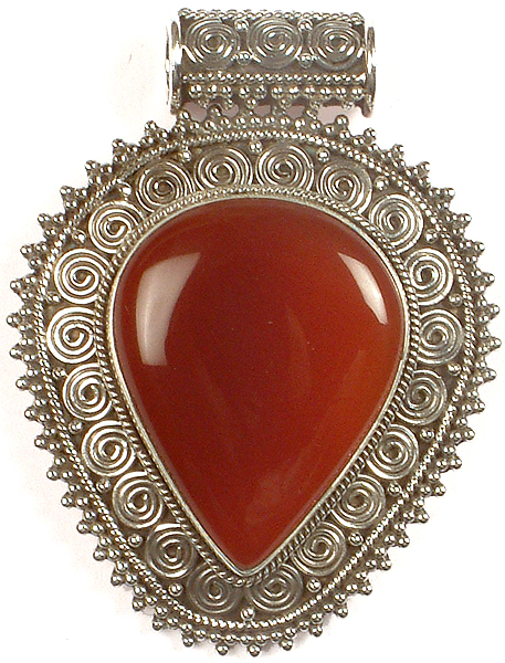 Inverted Tear Drop Carnelian Pendant with Spiral Border