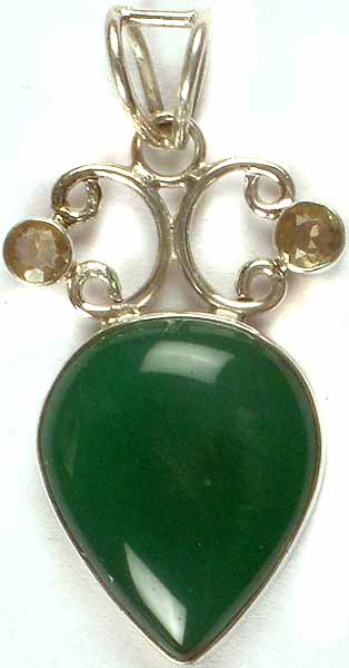 Inverted Tear Drop Green Onyx Pendant With Citrine