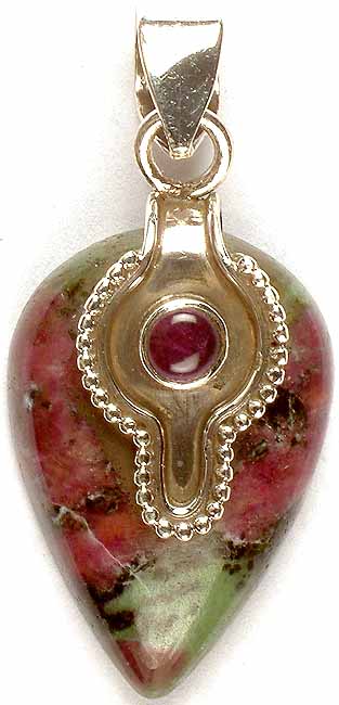 Inverted Tear Drop of Ruby Zoisite with Garnet